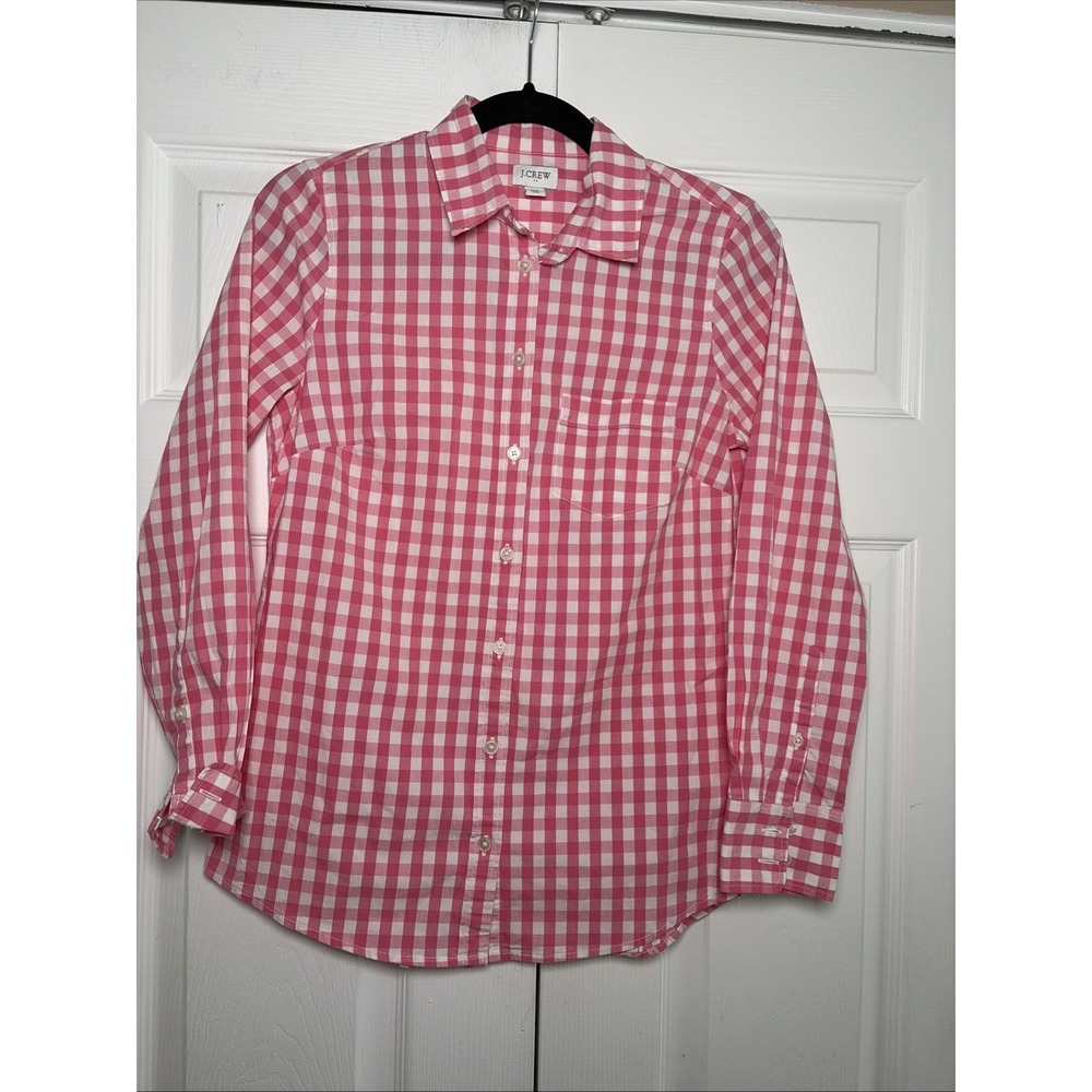 J.Crew Re-Imagined Pink Gingham Button Down Womens Size XS Poplin Signature Fit